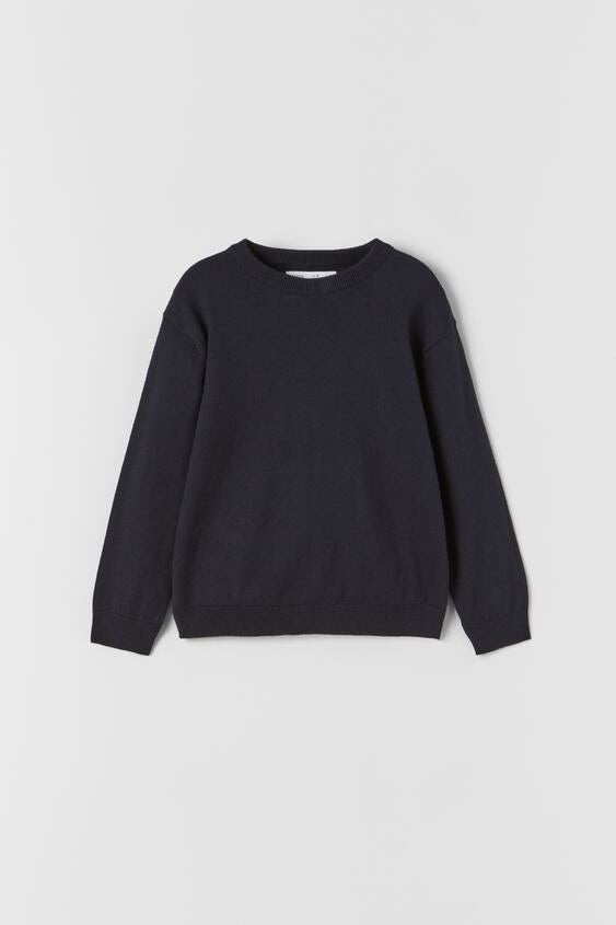 ZARA FINE GAUGE KNIT SWEATER - Navy